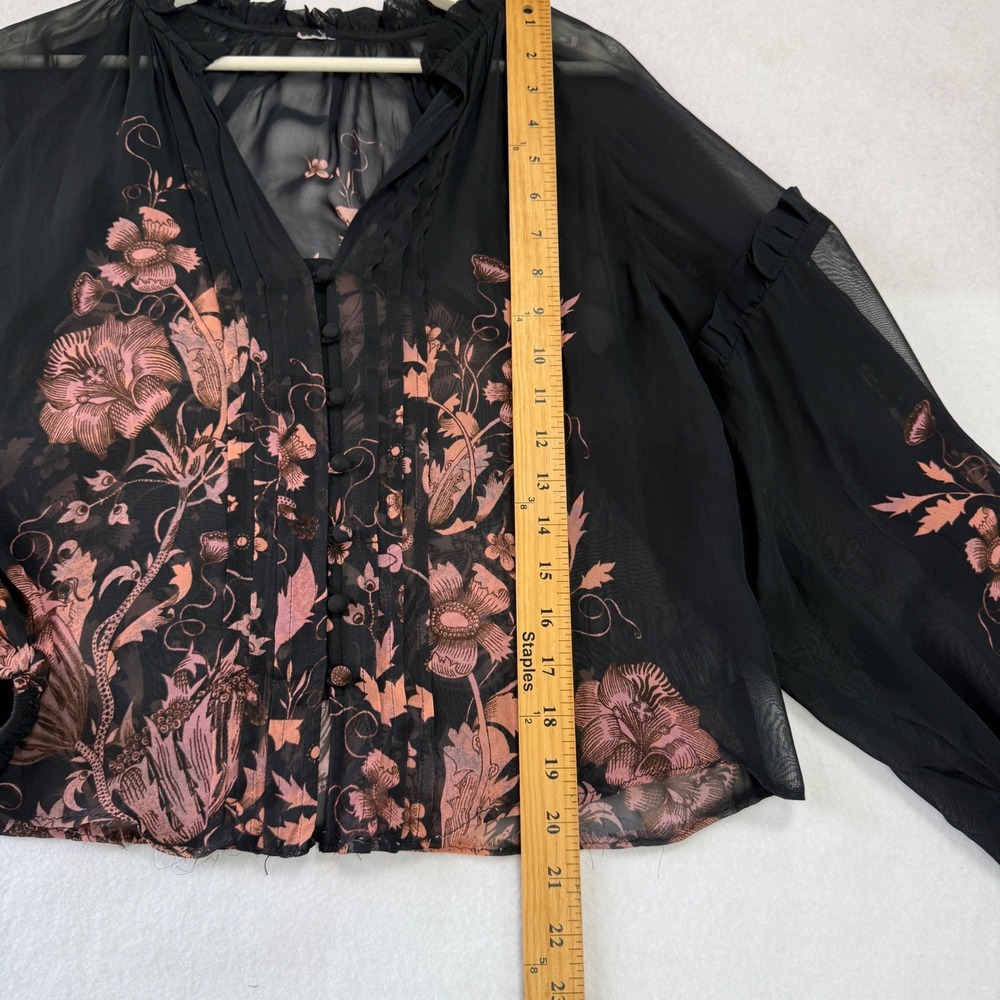 Anthropologie Womens Black Copper Dark Floral Sheer Balloon Sleeve Blouse Size M - Picture 10 of 10